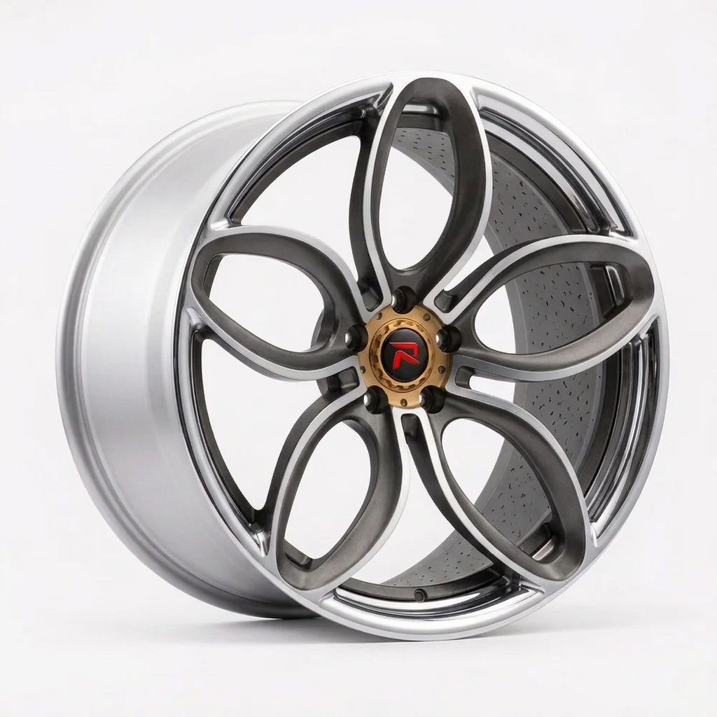 RZR XLVIII forged wheel — Graphite Machined / Polished Lip