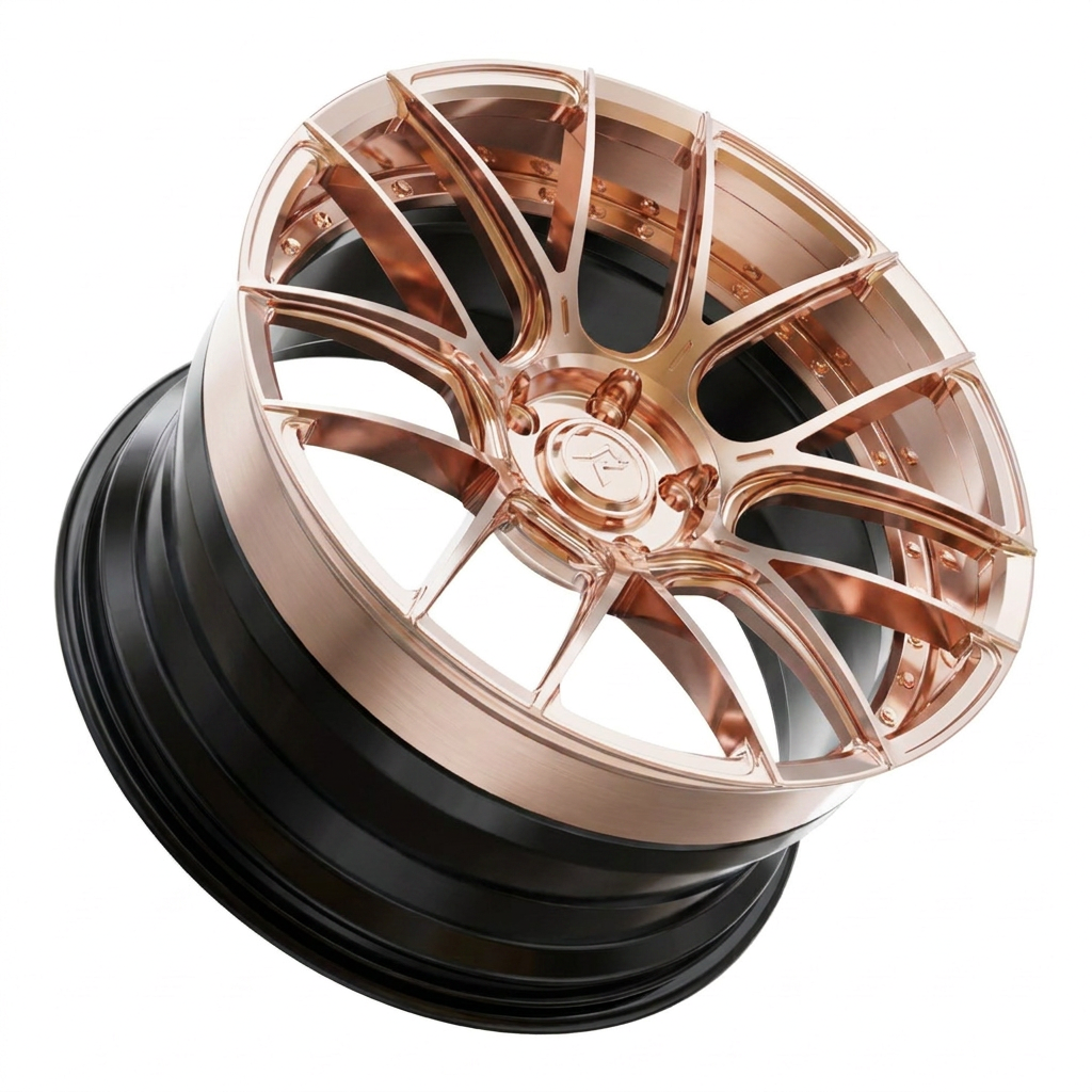 RZR II forged wheel — Polished Rose Gold / Gloss Black Lip