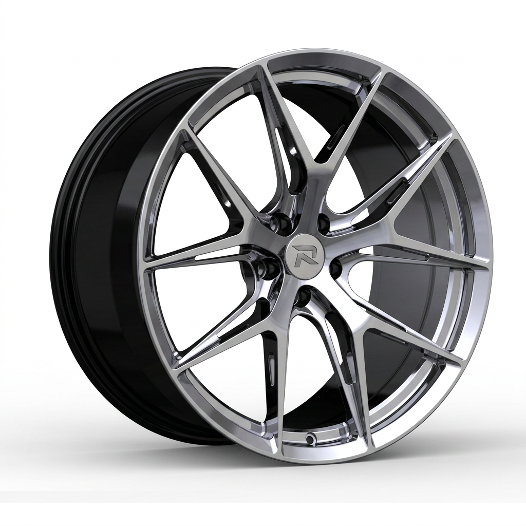 RZR CXCVII forged wheel — Liquid Silver Chrome / Black Accents