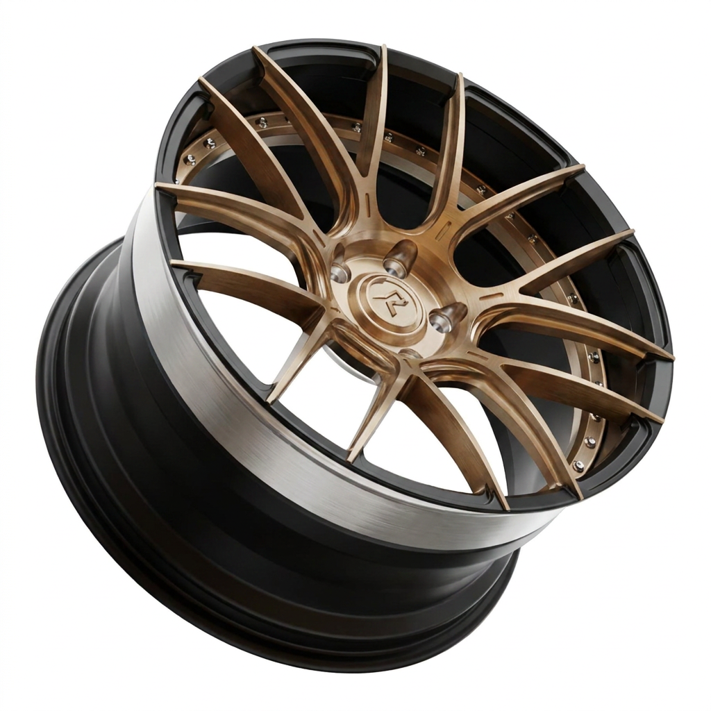 RZR II forged wheel — Brushed Bronze / Gloss Black Lip / Brushed Step