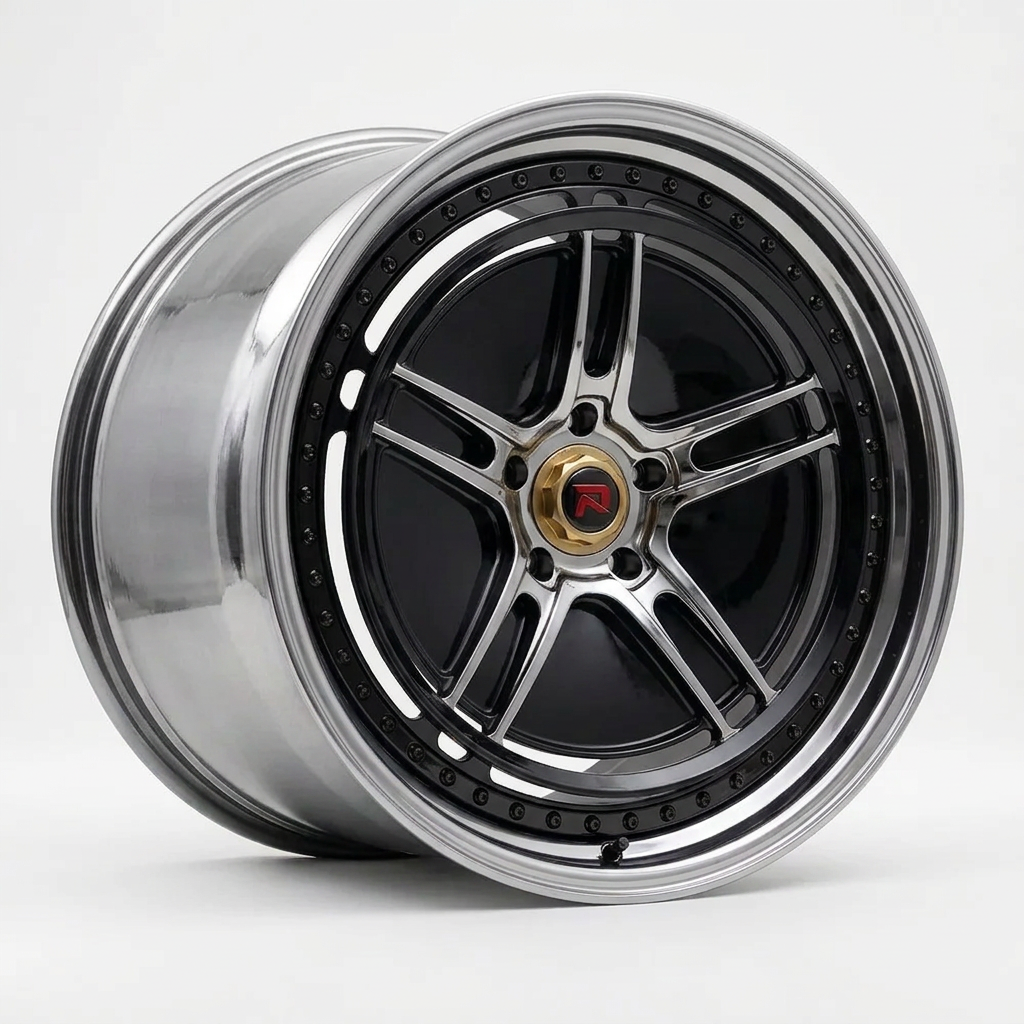 RZR XL forged wheel — Liquid Silver Chrome / Black Accents