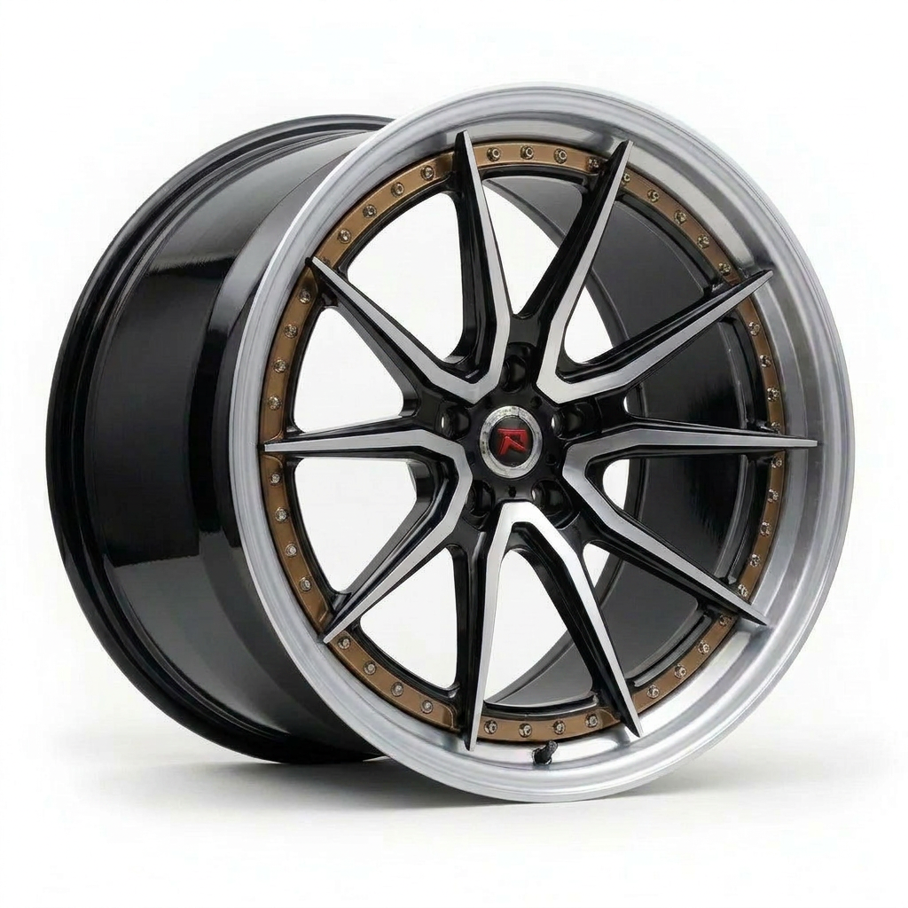 RZR XXIX forged wheel — Black Machined / Bronze Ring / Polished Lip