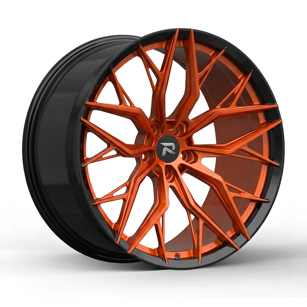 RZR CLXV forged wheel — Candy Orange / Gloss Black Lip