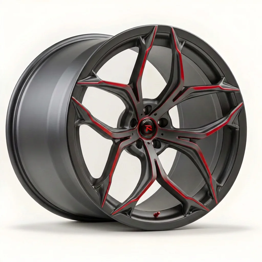 RZR XV forged wheel — Matte Gunmetal / Candy Red Accents