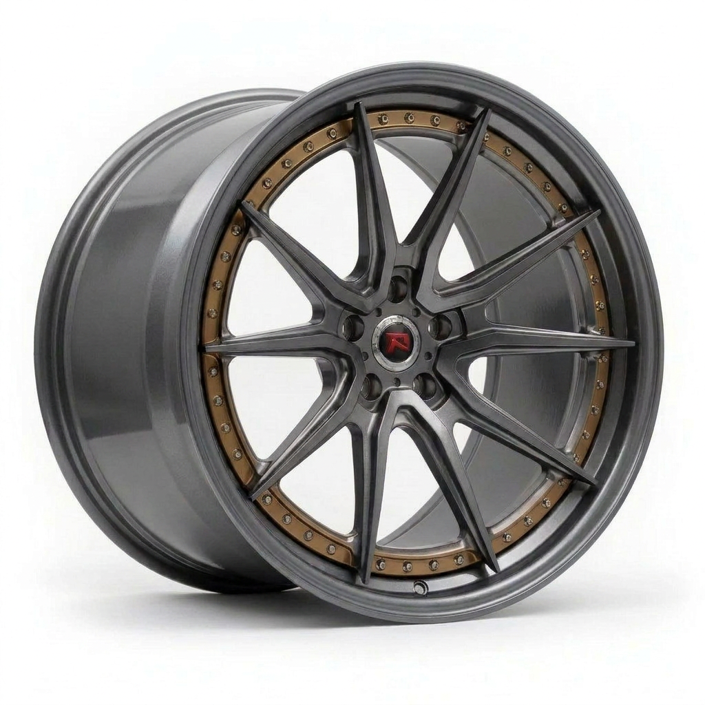 RZR XXIX forged wheel — Satin Gunmetal / Bronze Ring / Polished Lip