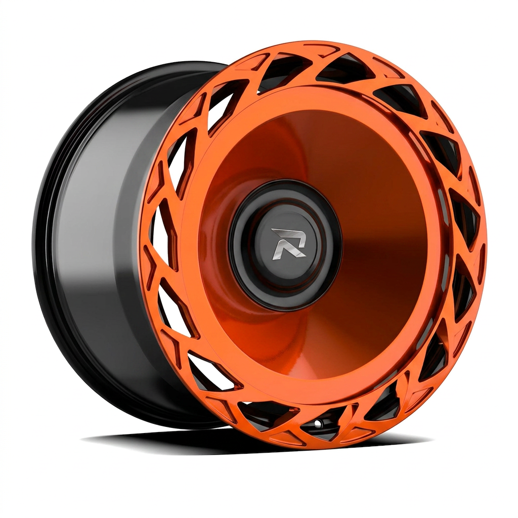 RZR CLXXXIII forged wheel — Candy Orange / Gloss Black Lip