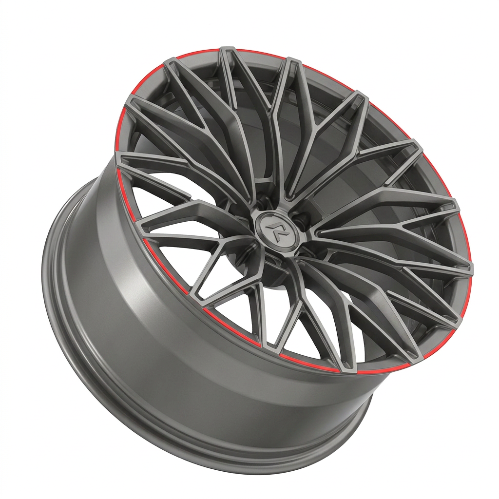 RZR LXXIX forged wheel — Gunmetal / Red Pinstripe