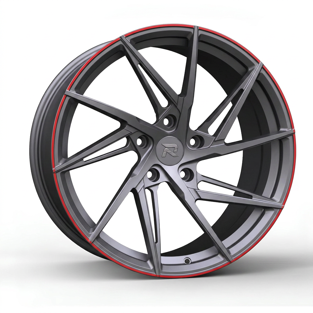 RZR CXII forged wheel — Gunmetal / Red Pinstripe