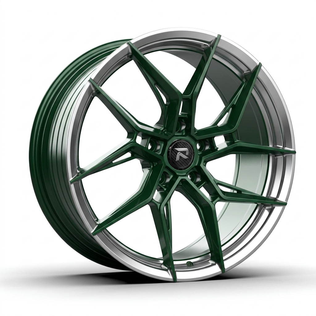 RZR CXXII forged wheel — British Racing Green / Polished Lip