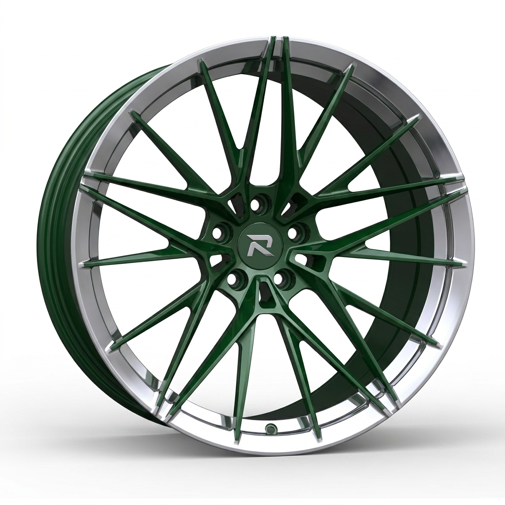 RZR CLXXXVII forged wheel — British Racing Green / Polished Lip