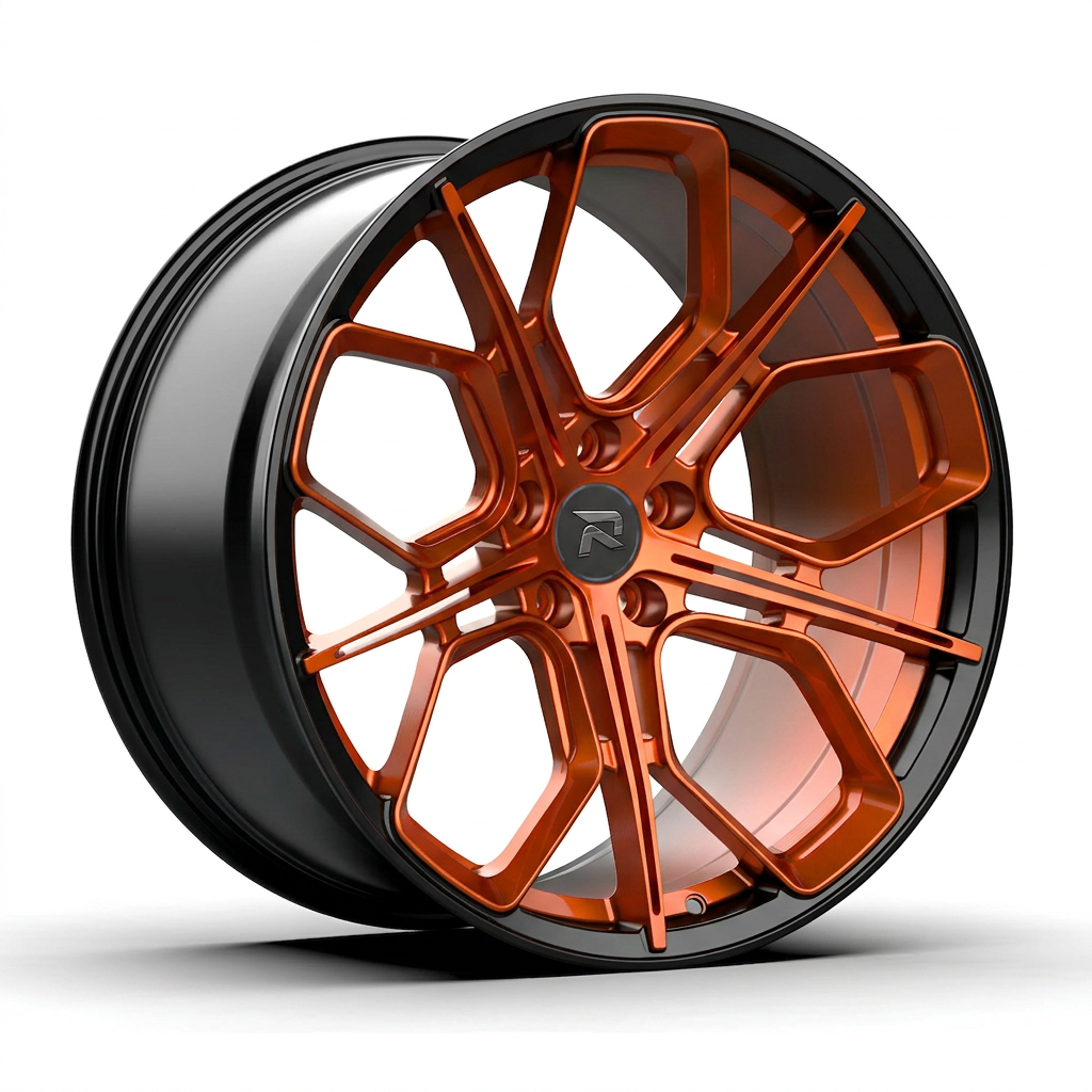 RZR CXXI forged wheel — Candy Orange / Gloss Black Lip