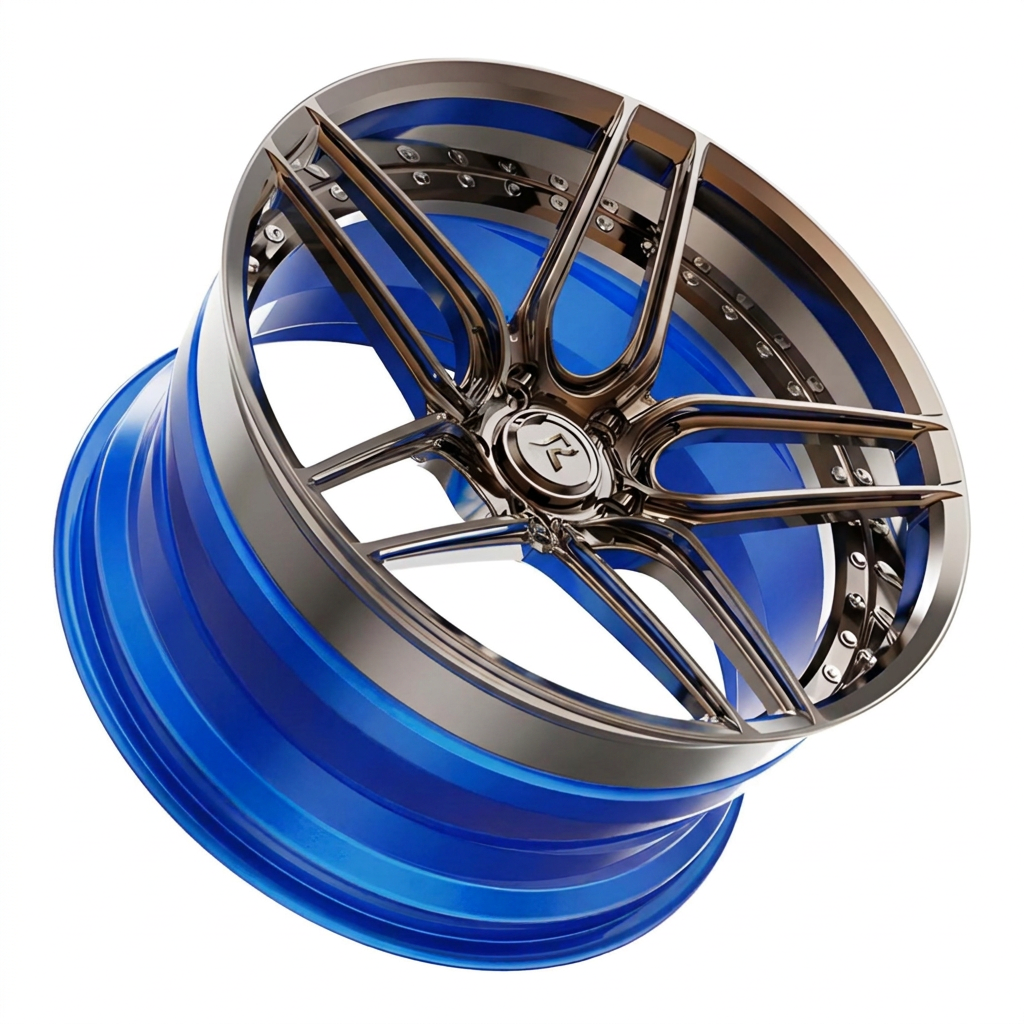 RZR IV forged wheel — Smoked Chrome Face / Gloss Electric Blue Barrel