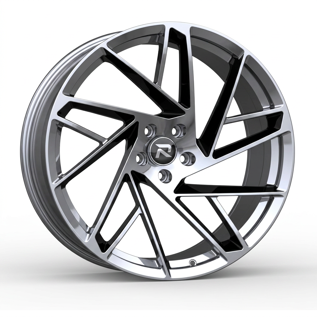 RZR CXIII forged wheel — Liquid Silver Chrome / Black Accents