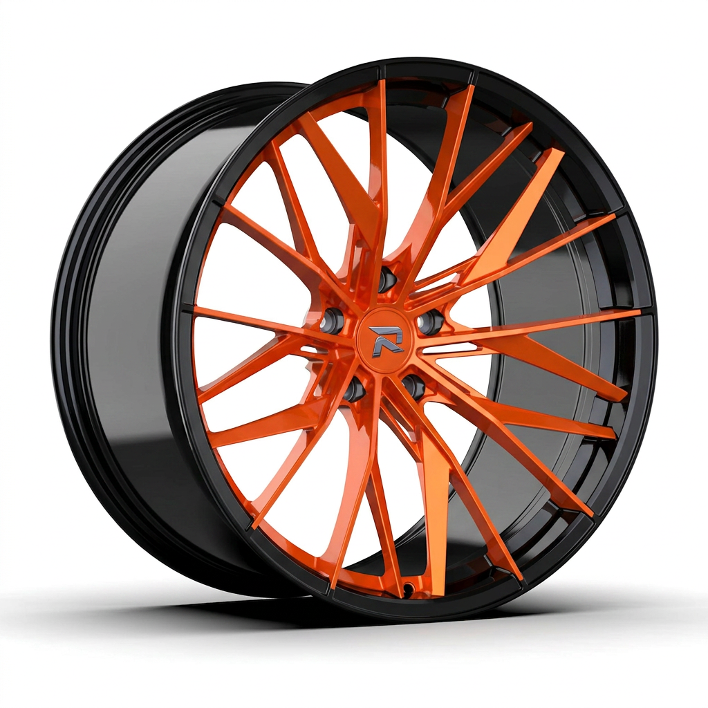 RZR CXXXVIII forged wheel — Candy Orange / Gloss Black Lip