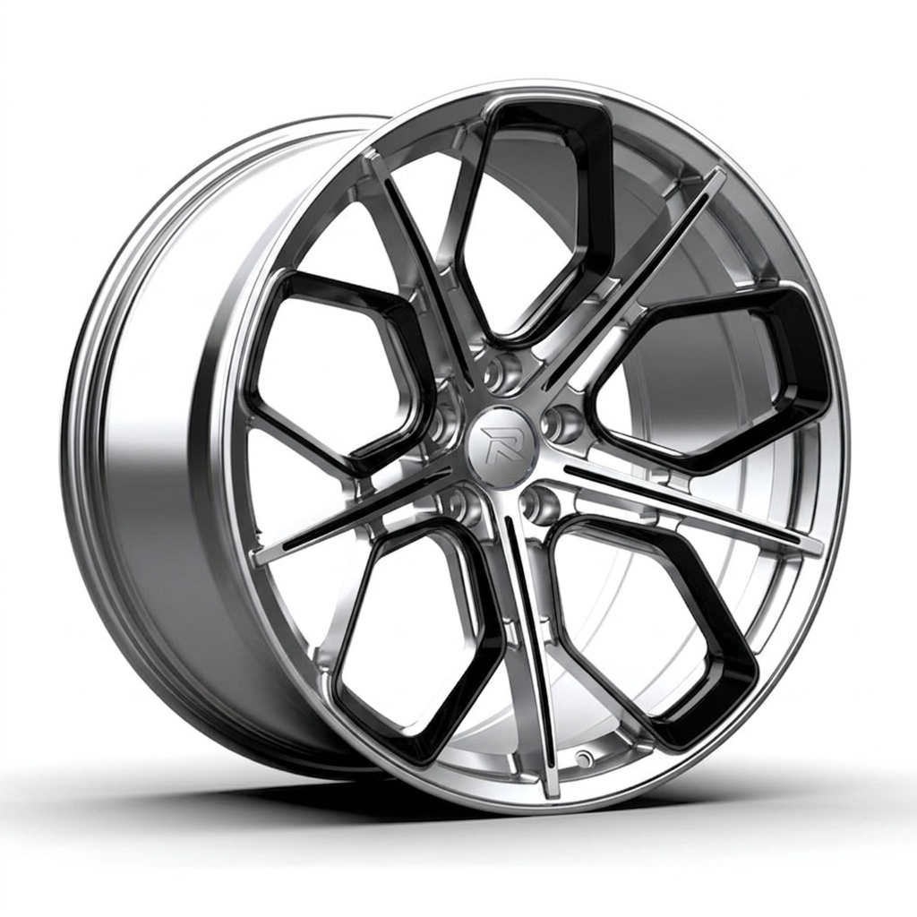 RZR CXXI forged wheel — Liquid Silver Chrome / Black Accents