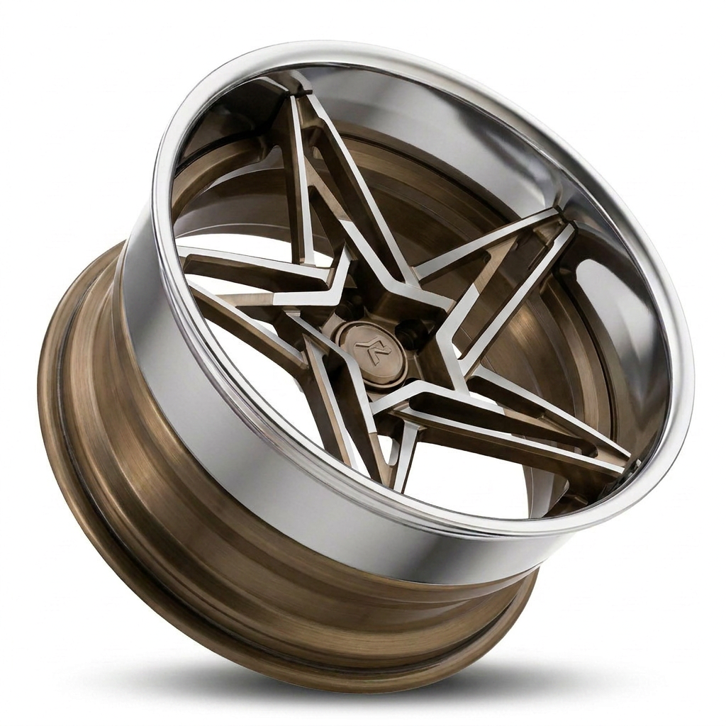 RZR IX forged wheel — Brushed Bronze / Machined Spokes / Polished Chrome Lip