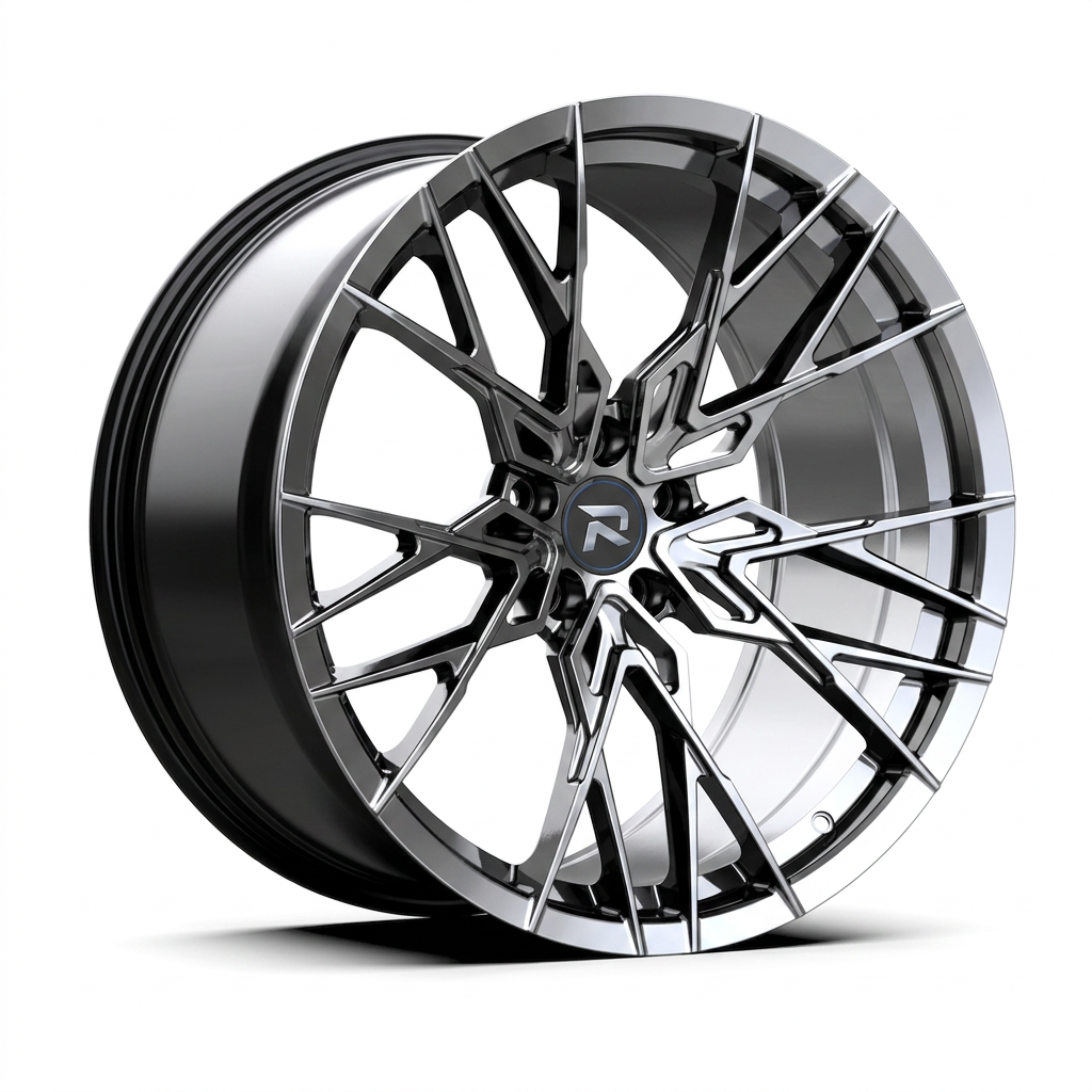 RZR CXLII forged wheel — Liquid Silver Chrome / Black Accents