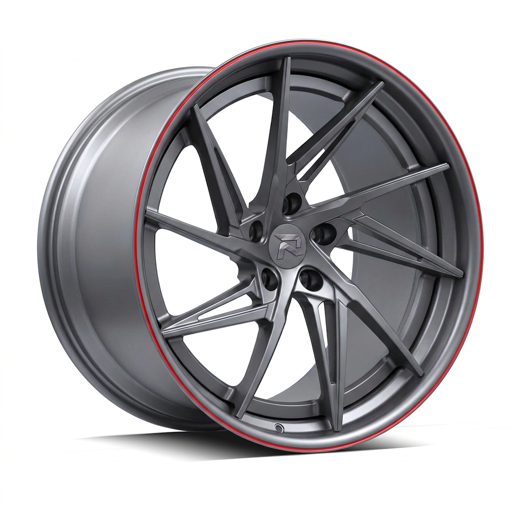 RZR XCIX forged wheel — Gunmetal / Red Pinstripe