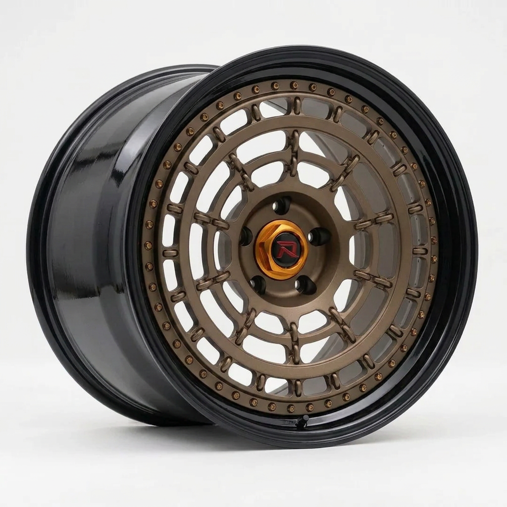 RZR XLII forged wheel — Satin Bronze / Gloss Black Lip