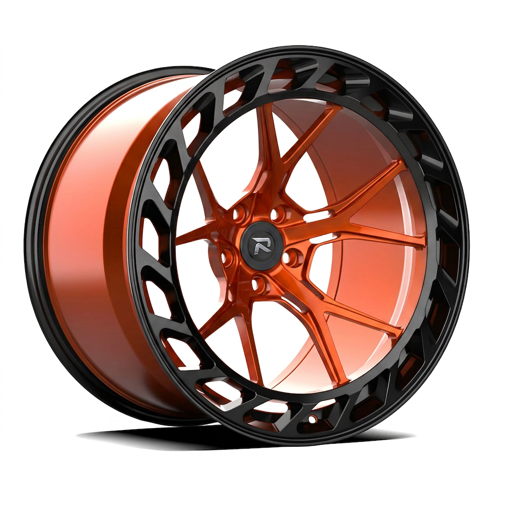RZR CLXXXV forged wheel — Candy Orange / Gloss Black Lip