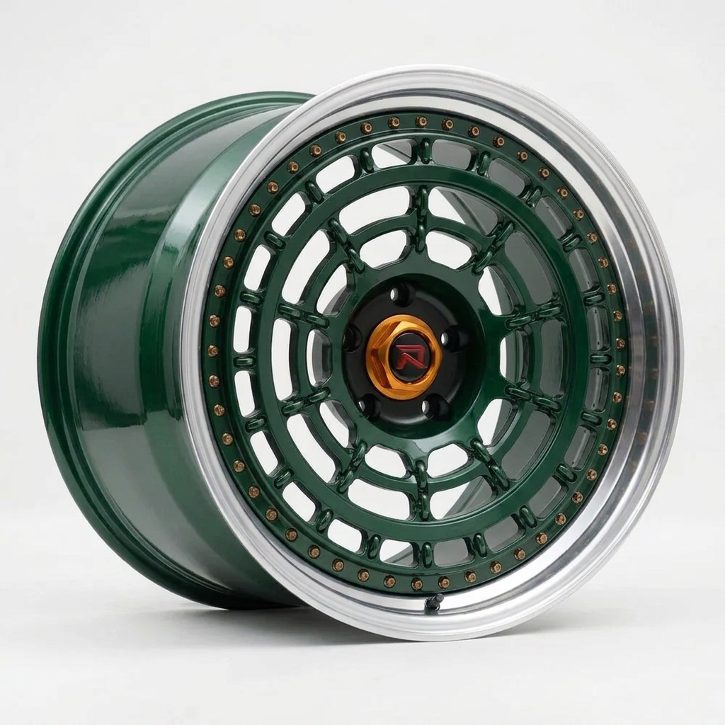 RZR XLII forged wheel — British Racing Green / Polished Lip