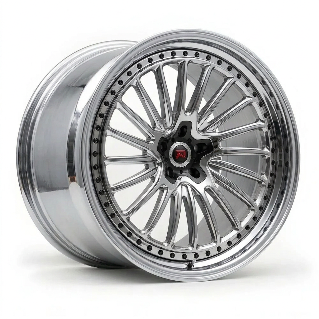 RZR XXV forged wheel — Liquid Silver Chrome / Black Accents