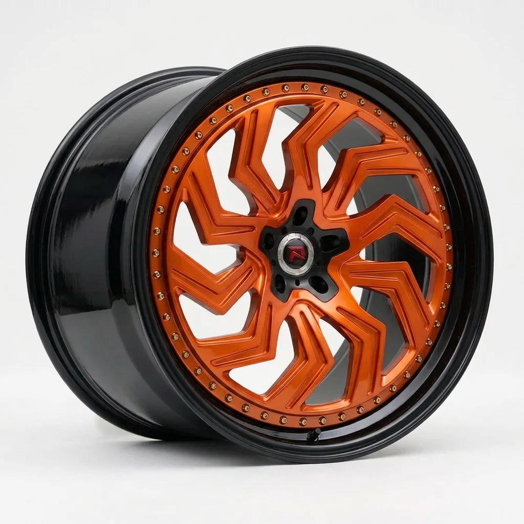 RZR XXXIX forged wheel — Candy Orange / Gloss Black Lip