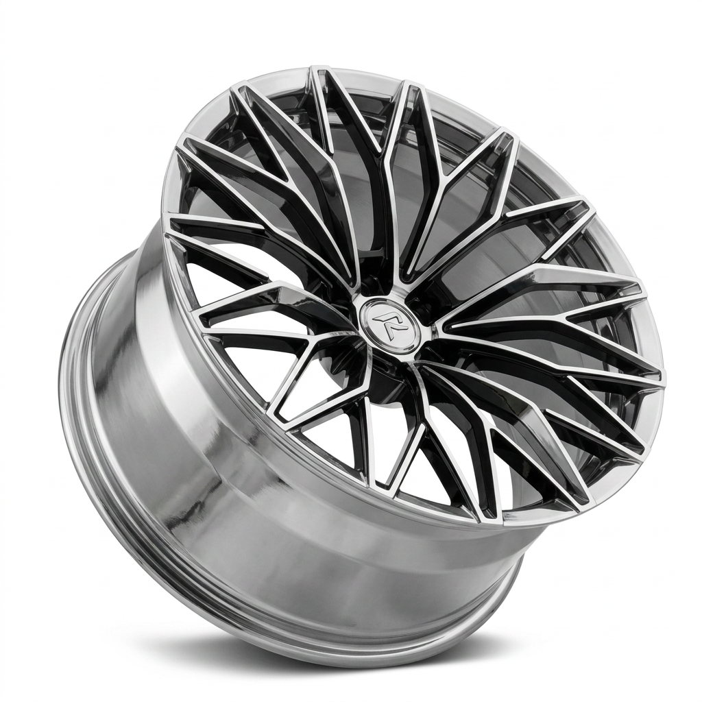 RZR LXXIX forged wheel — Liquid Silver Chrome / Black Accents