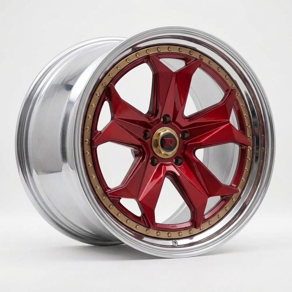 RZR XXXIV forged wheel — Candy Red / Polished Lip