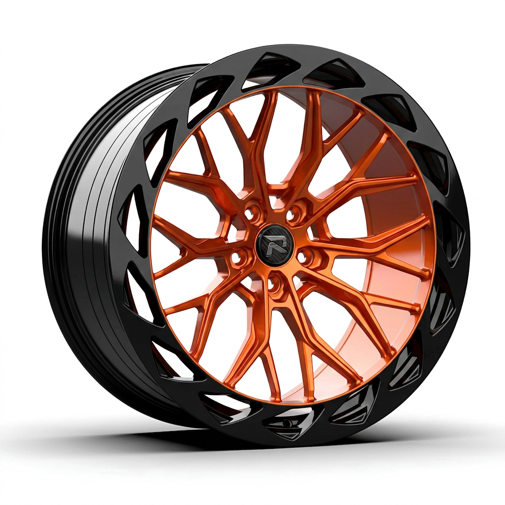 RZR CXXIII forged wheel — Candy Orange / Gloss Black Lip