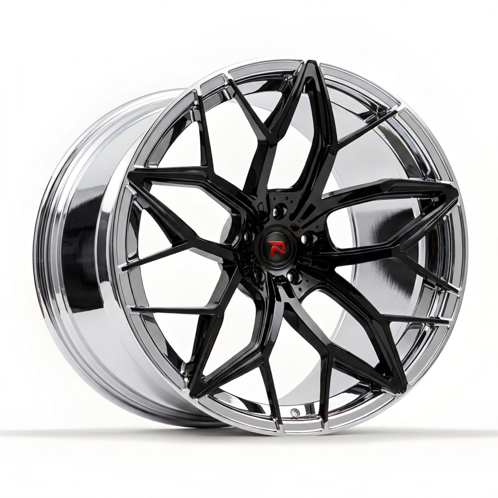 RZR XI forged wheel — Gloss Black / Polished Chrome Lip