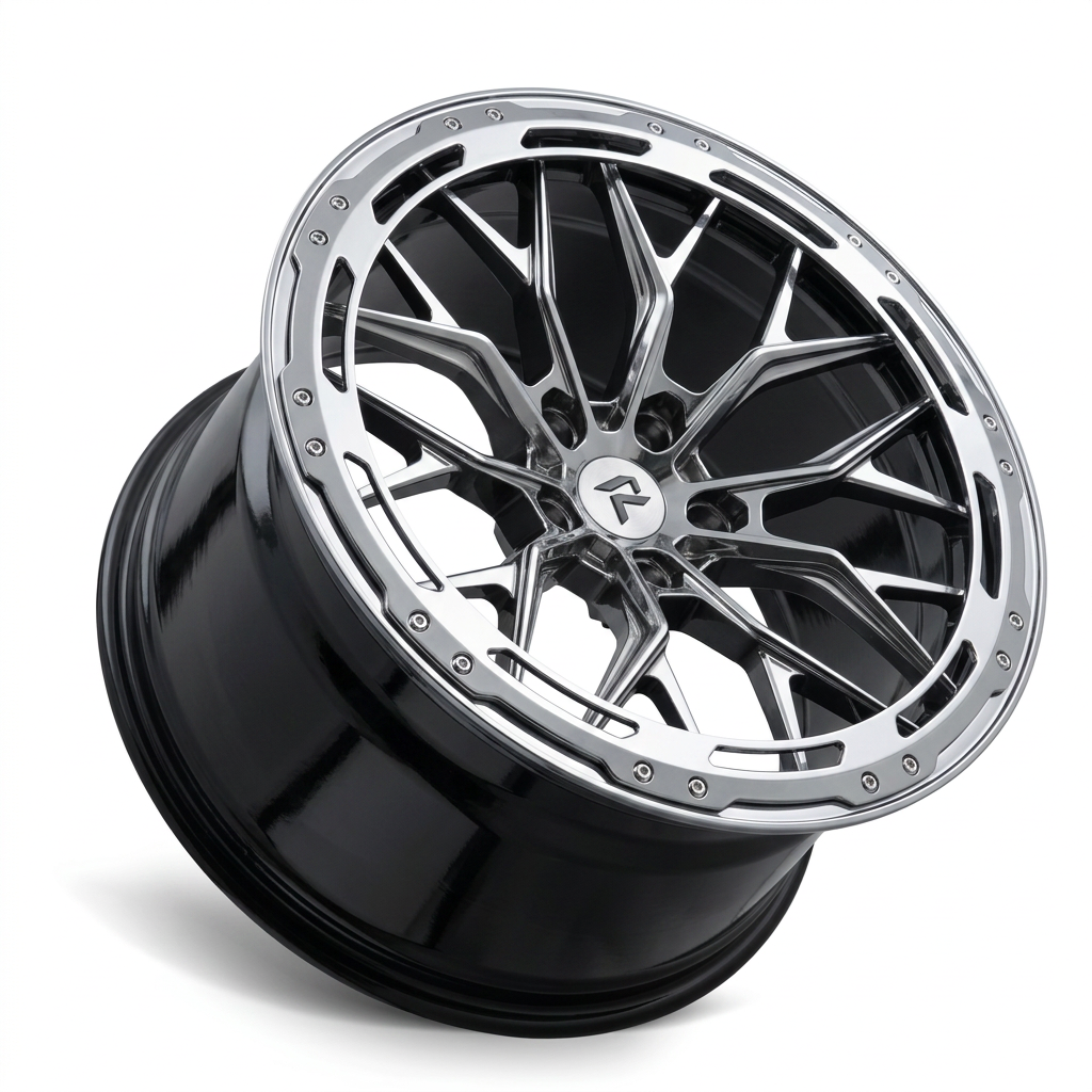 RZR LXXXVII forged wheel — Liquid Silver Chrome / Black Accents