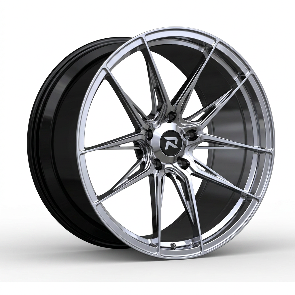 RZR CXCIX forged wheel — Liquid Silver Chrome / Black Accents