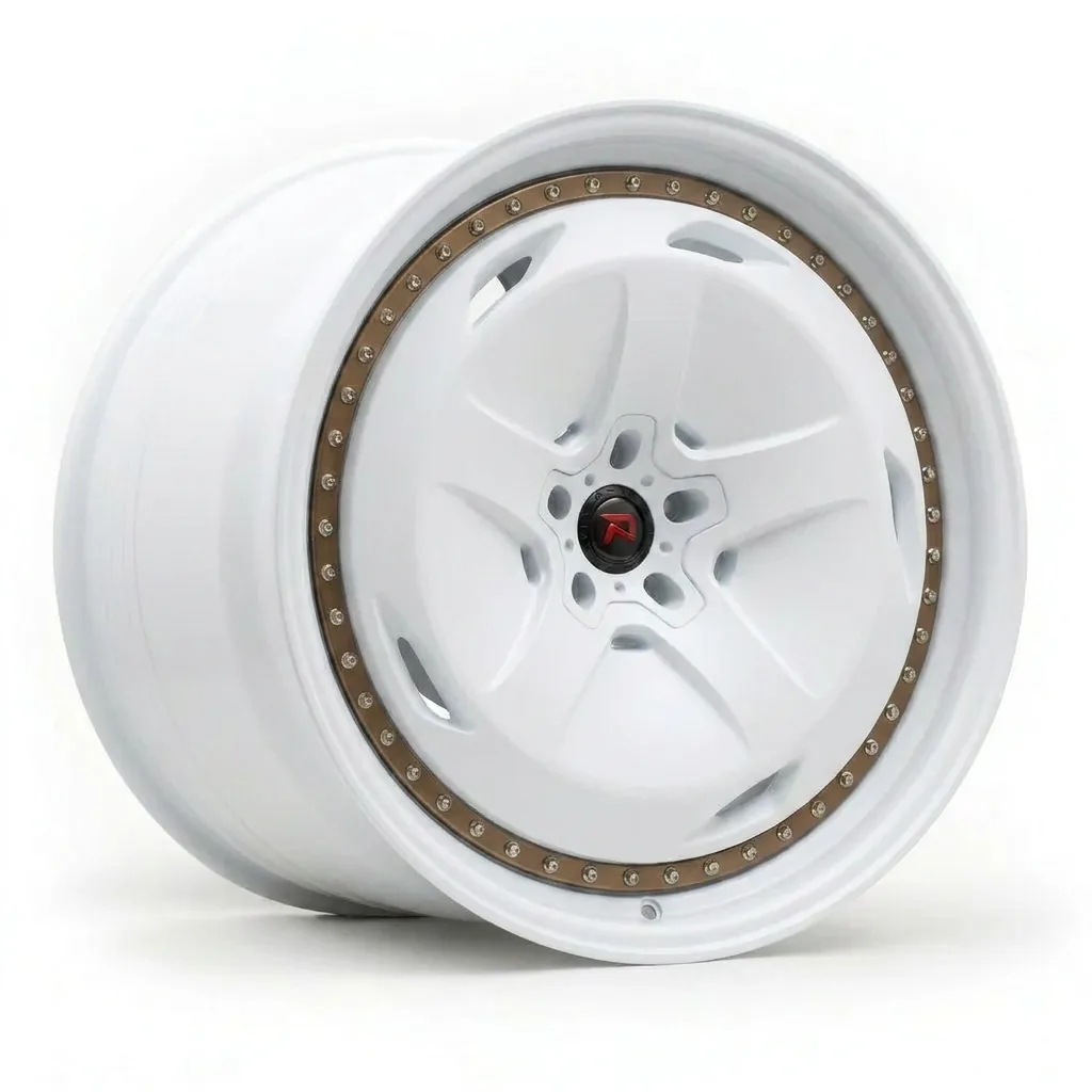 RZR XIV forged wheel — Matte White / Bronze Beadlock