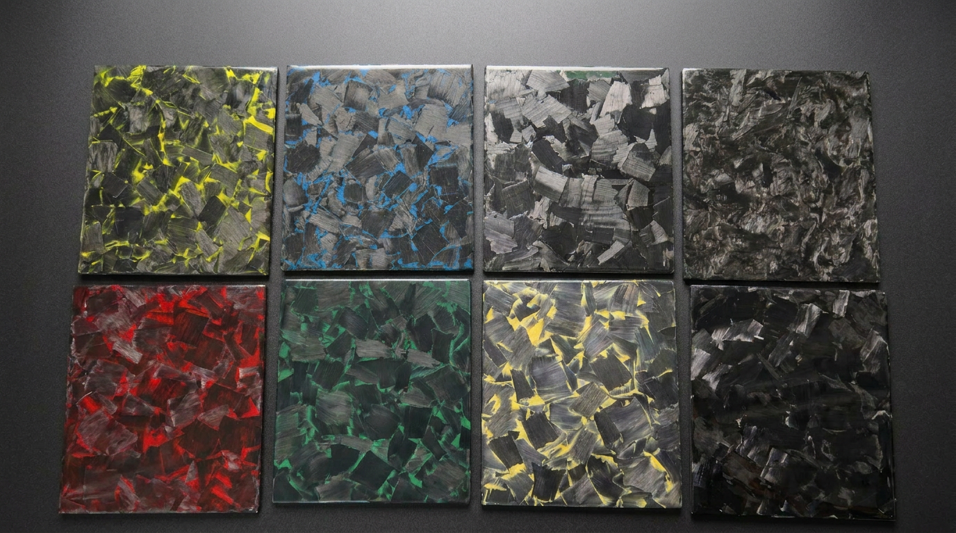 RAZOR forged carbon color variations — yellow, blue, silver, black, red, green