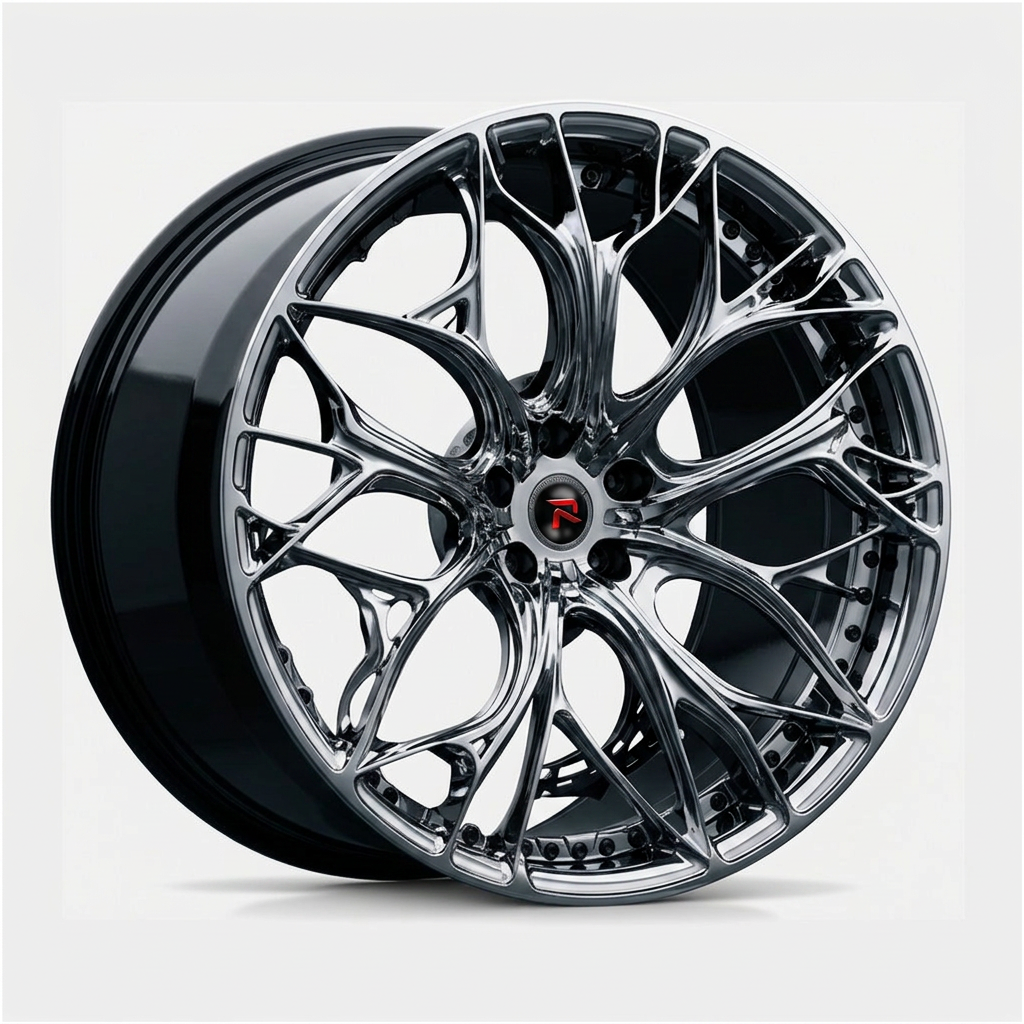RZR XXI forged wheel — Liquid Silver Chrome / Black Accents