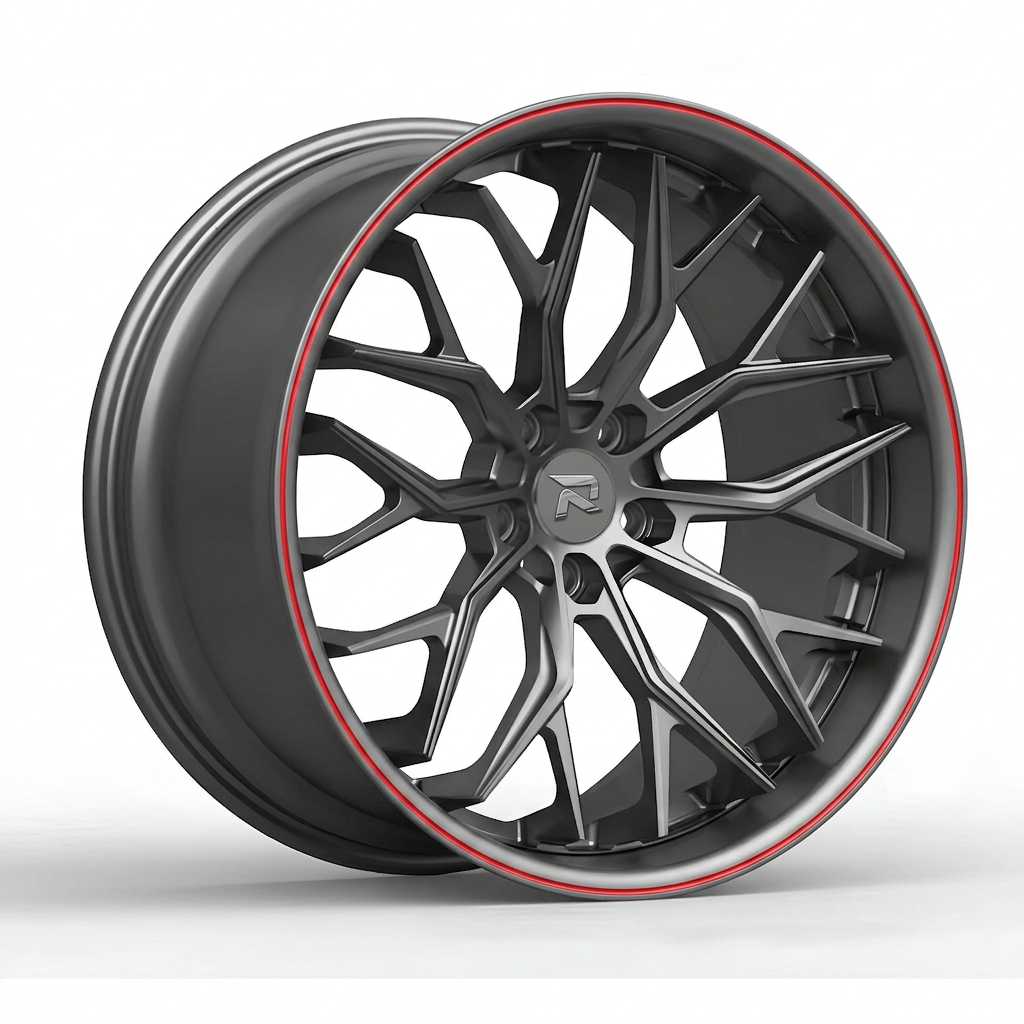 RZR CXCVI forged wheel — Gunmetal / Red Pinstripe