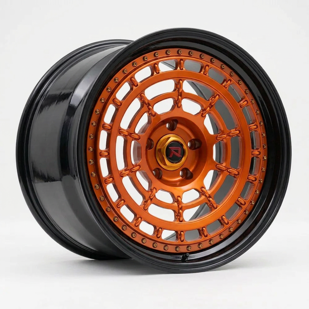 RZR XLII forged wheel — Candy Orange / Gloss Black Lip