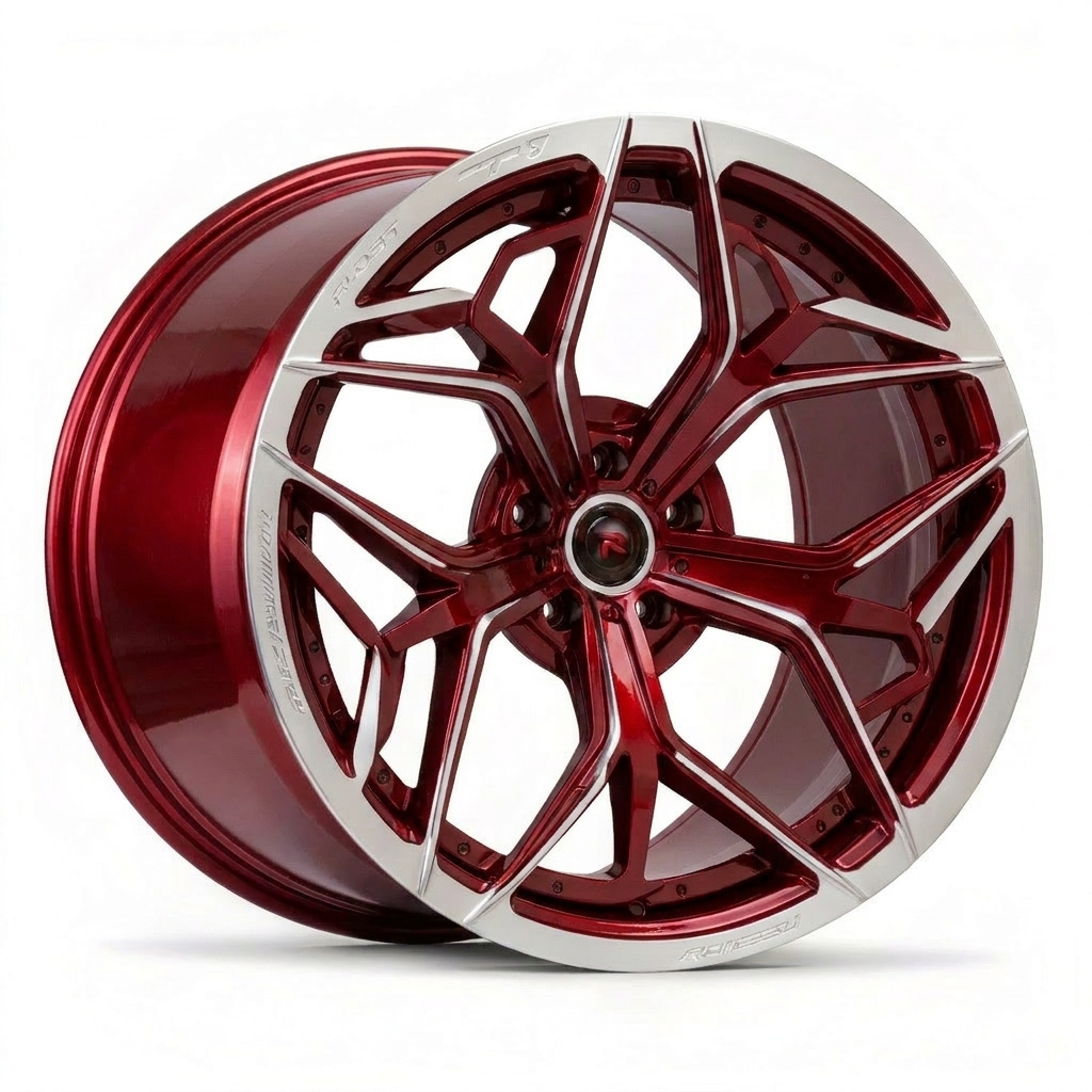 RZR XIII forged wheel — Gloss Candy Red / Polished Silver Face