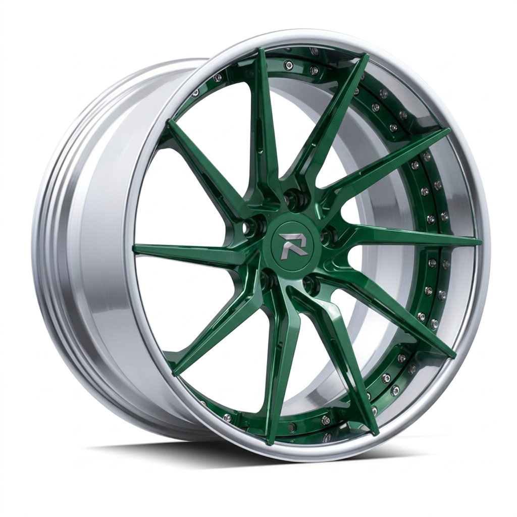 RZR XCIV forged wheel — British Racing Green / Polished Lip