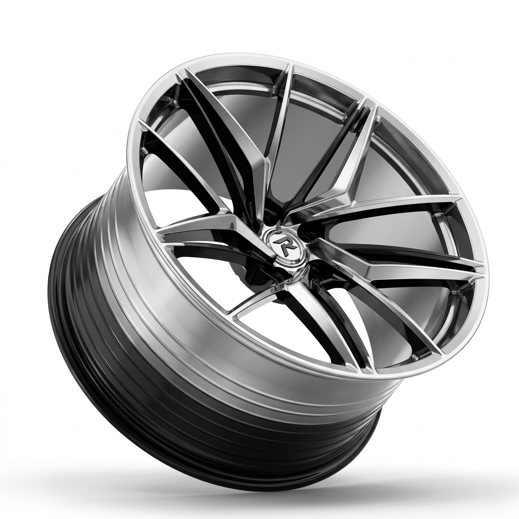 RZR LXXV forged wheel — Liquid Silver Chrome / Black Accents