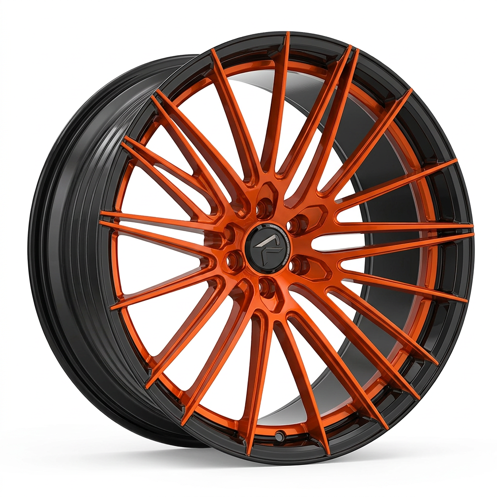 RZR LXXIII forged wheel — Candy Orange / Gloss Black Lip