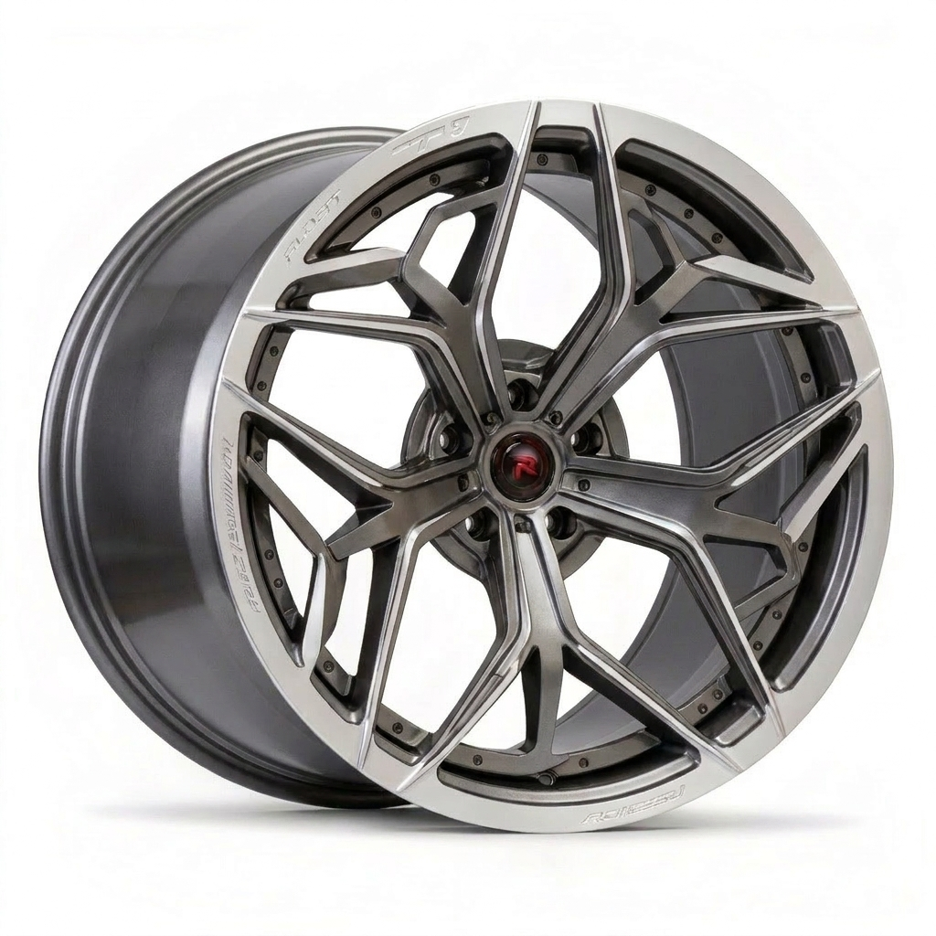 RZR XIII forged wheel — Brushed Gunmetal / Polished Silver Lip