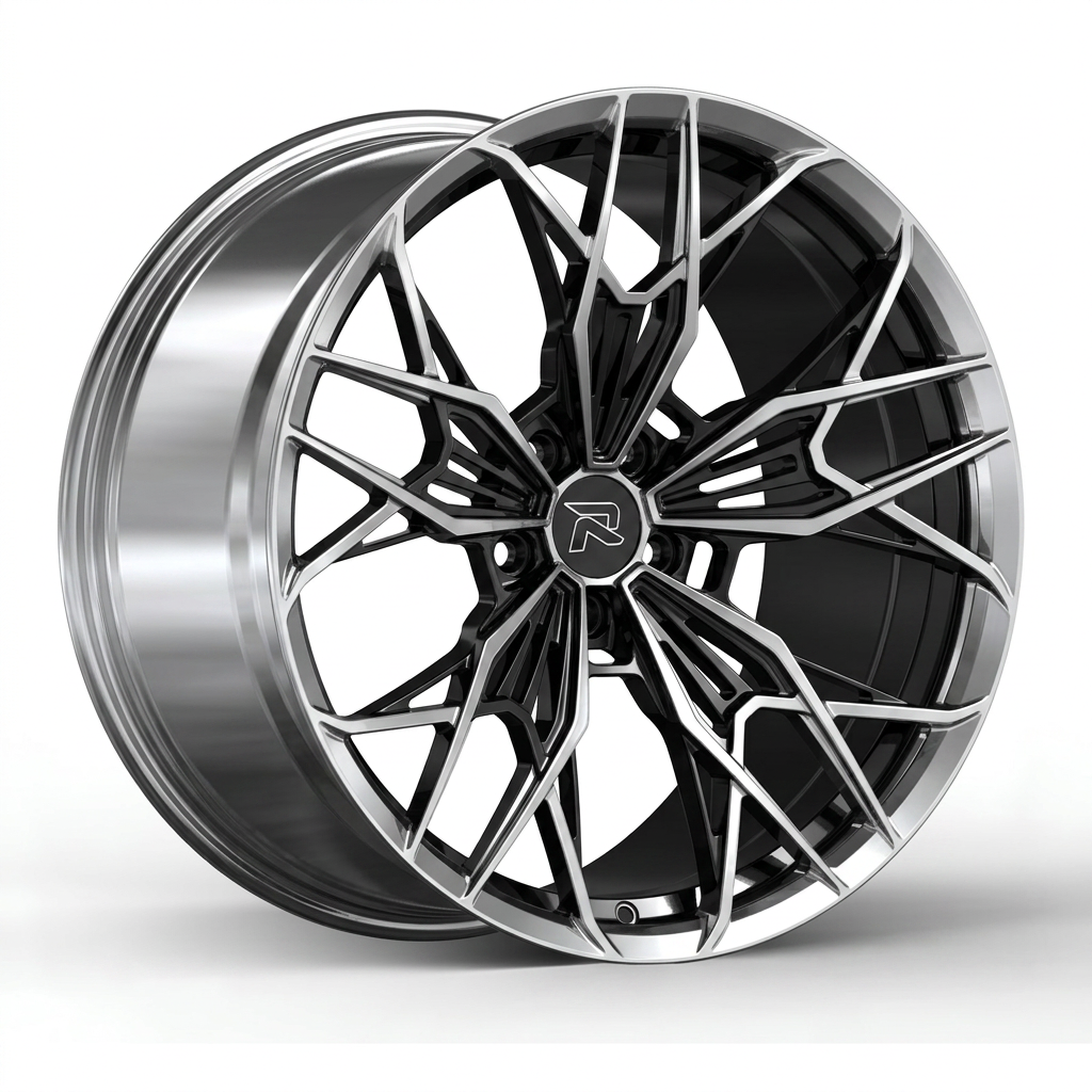 RZR CLXXXVI forged wheel — Liquid Silver Chrome / Black Accents