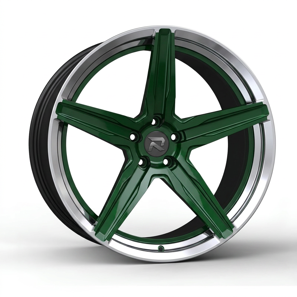 RZR CXXVIII forged wheel — British Racing Green / Polished Lip