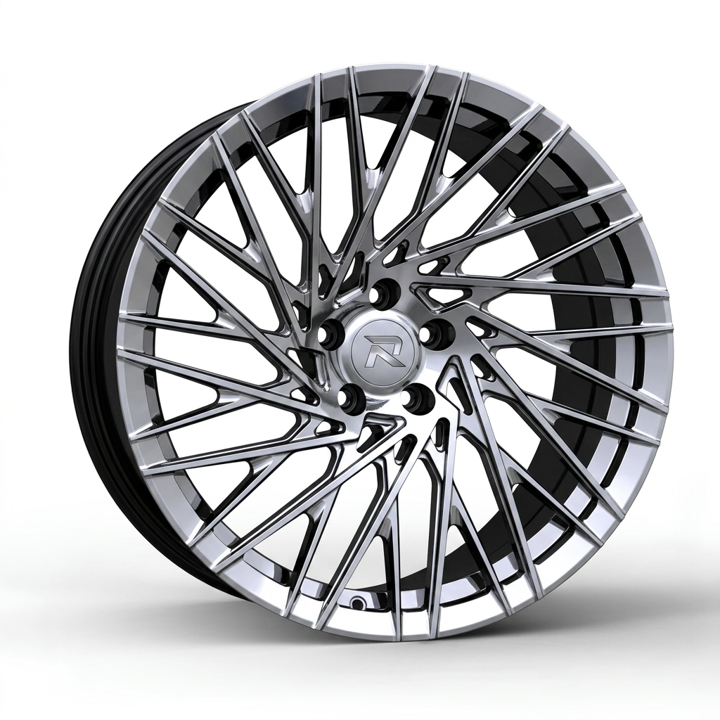 RZR CXCV forged wheel — Liquid Silver Chrome / Black Accents