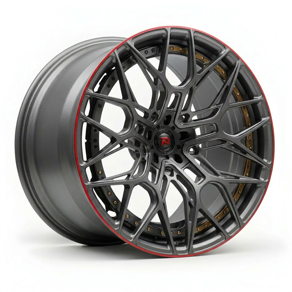 RZR XX forged wheel — Gunmetal / Red Pinstripe