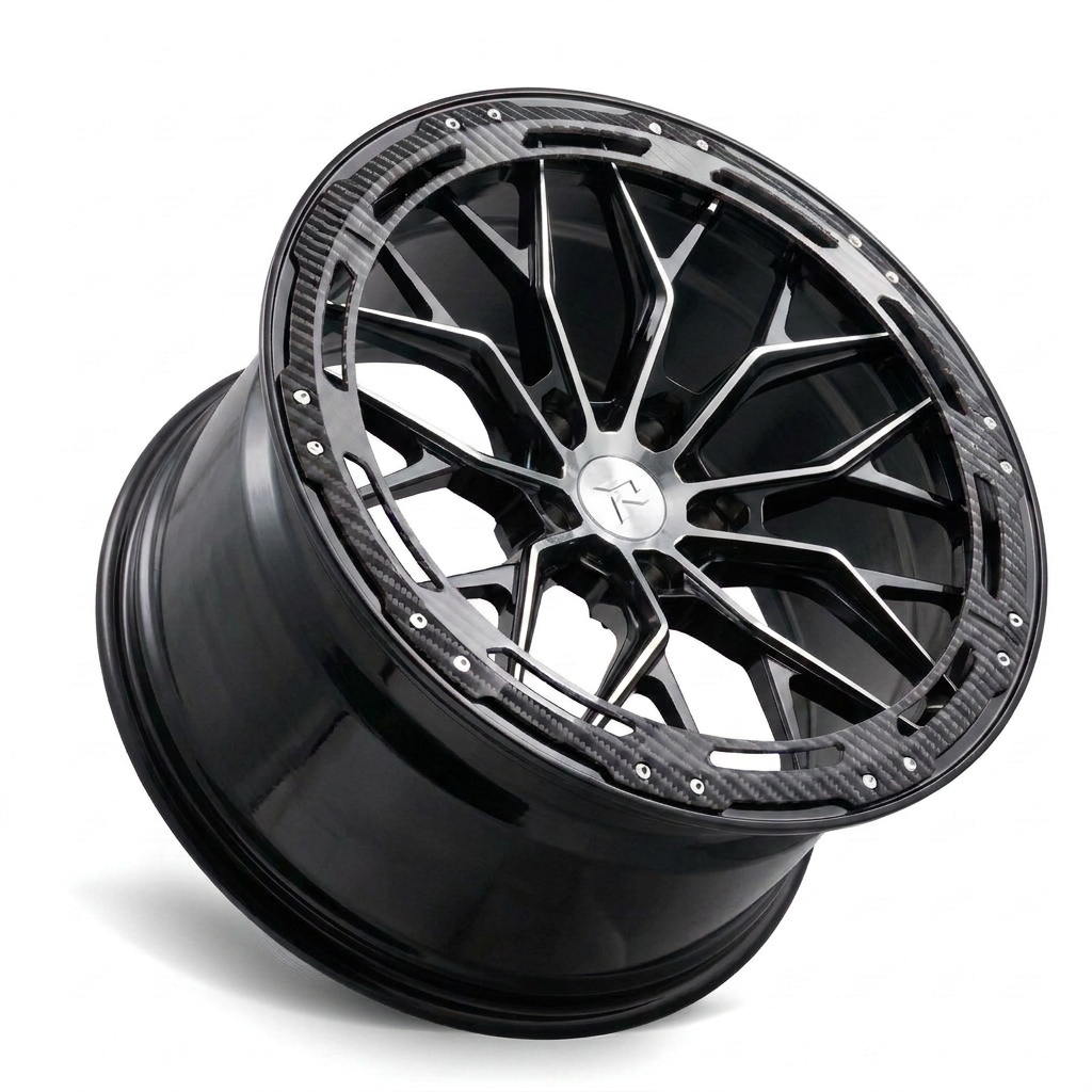 RZR LXX forged wheel — Gloss Black / Milled Edges / Carbon Fibre Lip