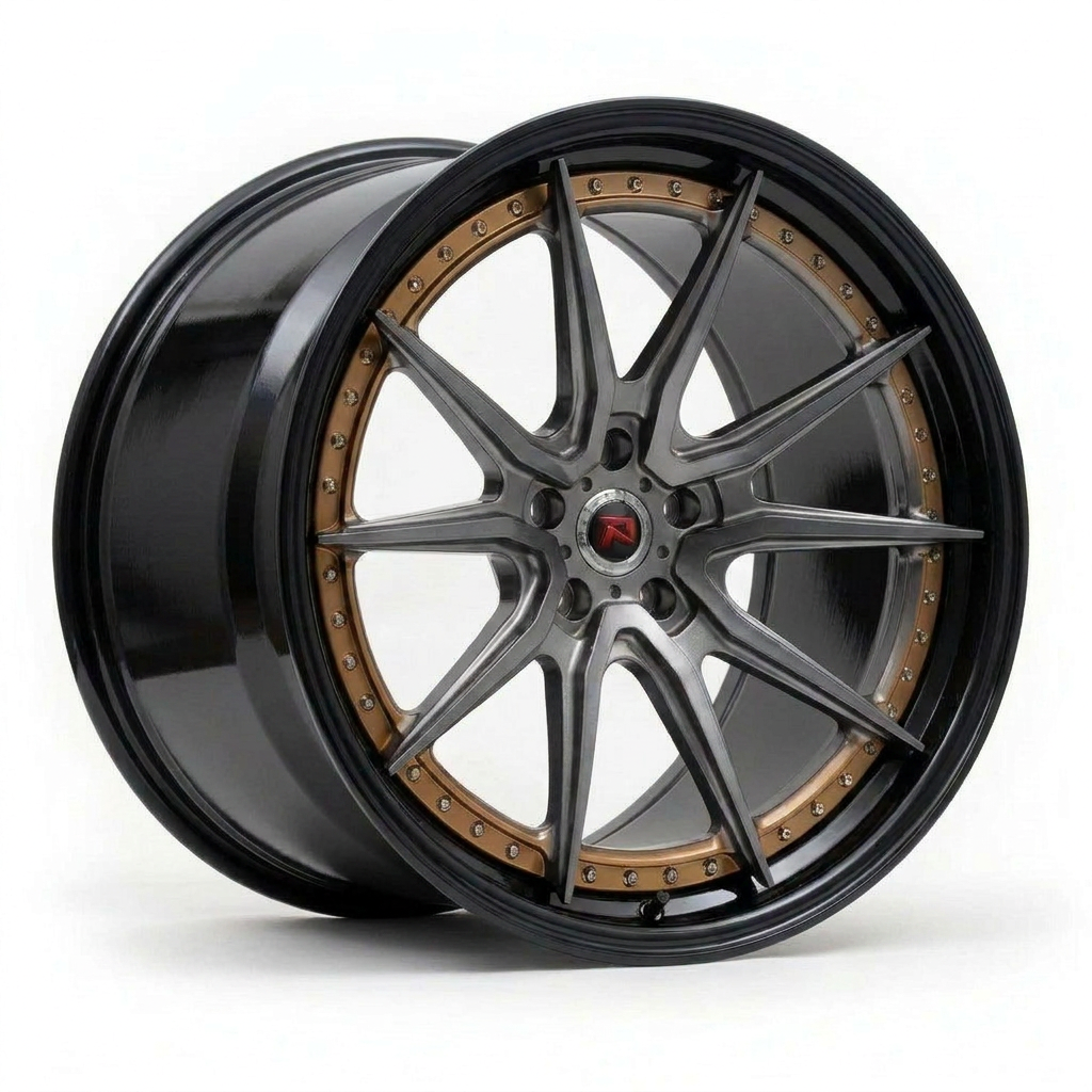 RZR XXIX forged wheel — Graphite / Bronze Ring / Gloss Black Lip