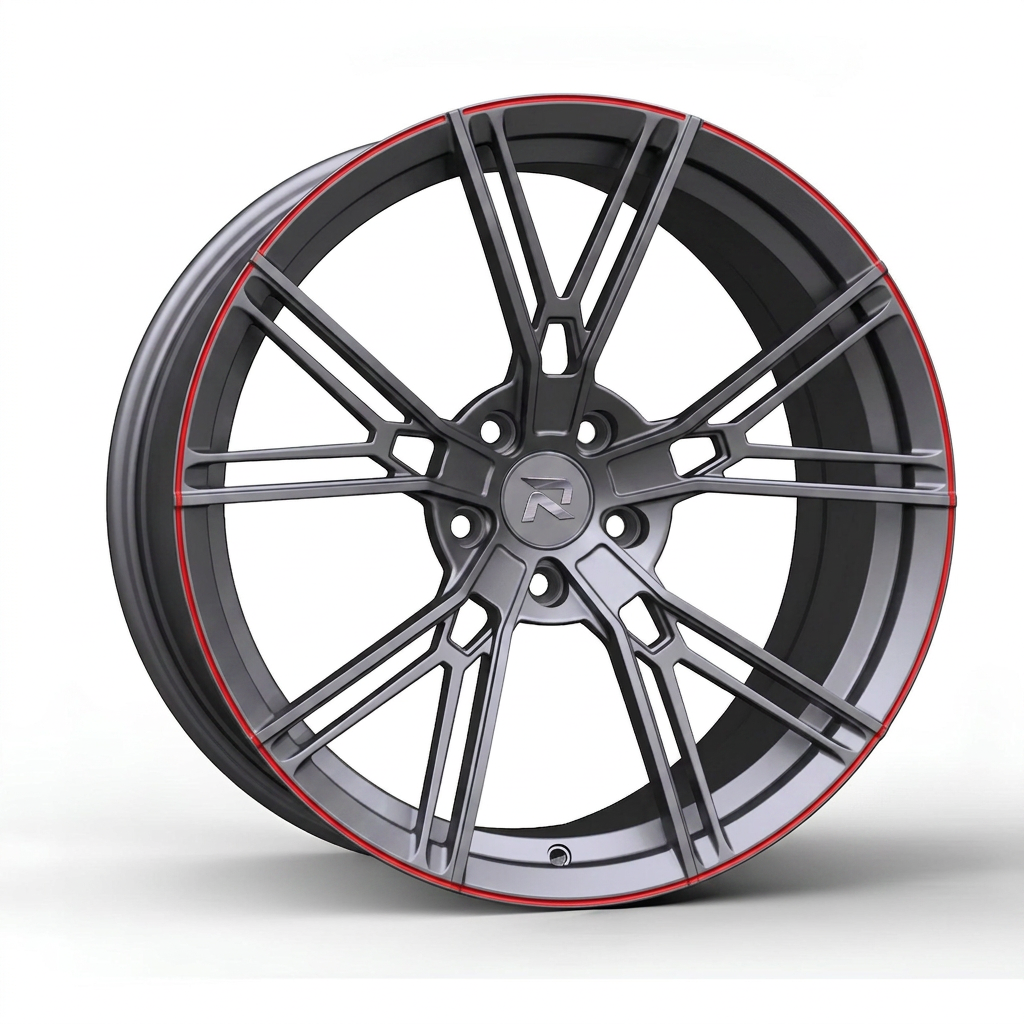 RZR CXC forged wheel — Gunmetal / Red Pinstripe